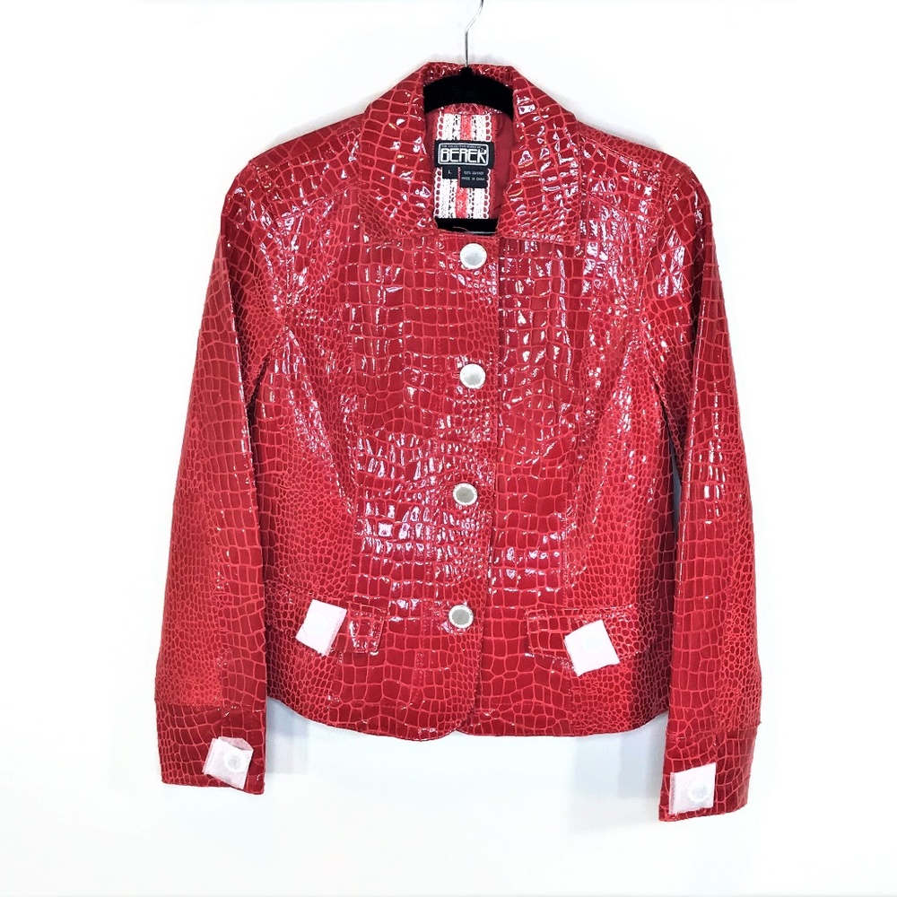 Berek Women's Lipstick Red Patent Leather Jacket L